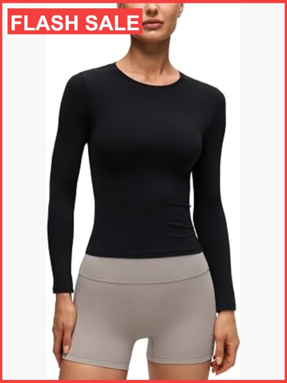 Soft Knit Crewneck Long Sleeve Top - Fitted Stretch Yoga Athletic Shirt